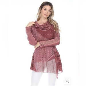 SIMPLY COUTURE Women's Lace Blouse Long Sleeve Cowl Neck Chiffon Layers Shirt.